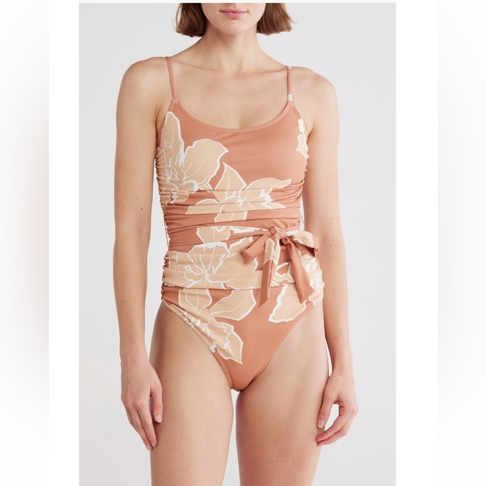 Hutch tie waist Floral One Piece Swimsuit swim brown hazel  Cream size medium